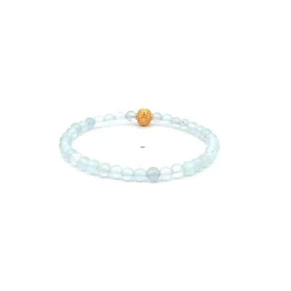 18K Gold Money Coin Ball Lucky Charm Bracelet Mini Gemstones Natural Aquamarine - Picture 4 of 7